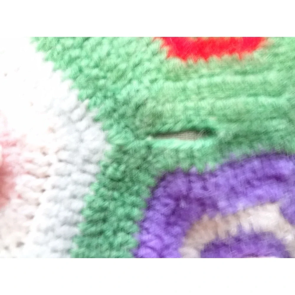 Handmade Crochet Afghan Blanket Green Good Hexagon Popcorn Fringe
